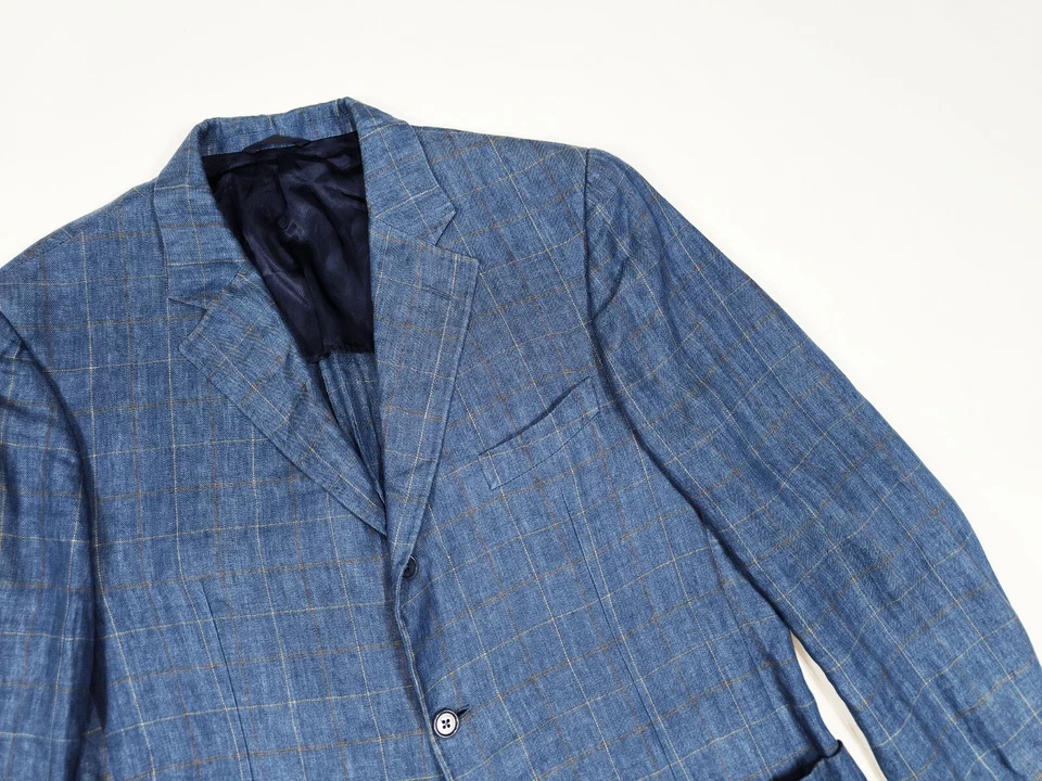Michelangelo Napoli by Isaia Blue Linen Blazer Jacket Size 46R - Image 2 of 4