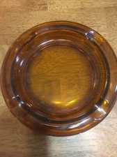 Vintage Amber Glass Cigar Ashtray 8"  Round Retro Mid Century Mod Decor