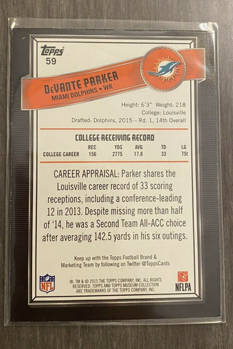 2015 Topps Museum Collection Sapphire /99 Devante Parker #59 RC - Picture 3 of 4