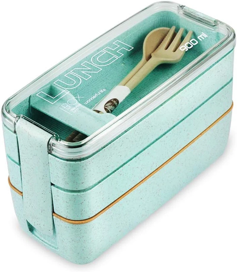Iteryn 3-in-1 Wheat Straw Bento Lunch Box with Compartments Iteryn 3-in-1 Wheat Straw Bento Lunch Box with Compartments