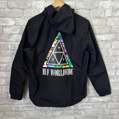 Huf Worldwide Men's Small Windbreaker Jacket with Hood. Black w