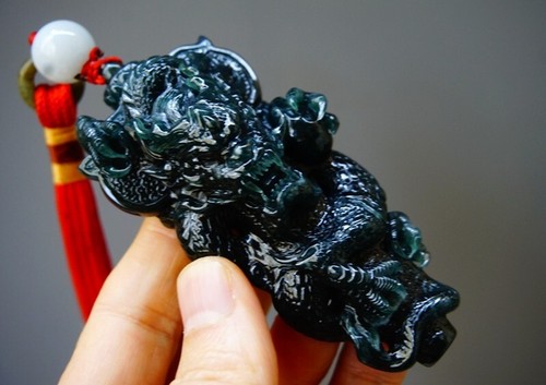 Certified Grade A Blue Guatemal Icy Blue green Jade jadeite Dragon Pendant 711