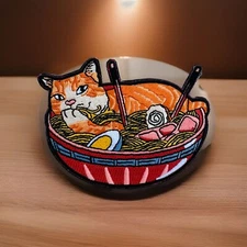 Japan Cat Ramen Bowl Embroidered Hook/Loop Morale Patch