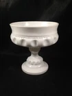Vintage Indiana Glass Kings Crown Milk Glass Thumbprint Pedestal Compote Candy