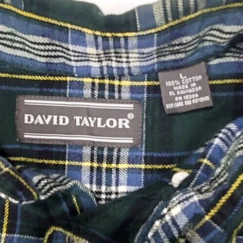 Camisa DAVID TAYLOR Hombre Franela Cuadros Verde Manga Larga Grande L 100% Algodón. Foto 3 de 4