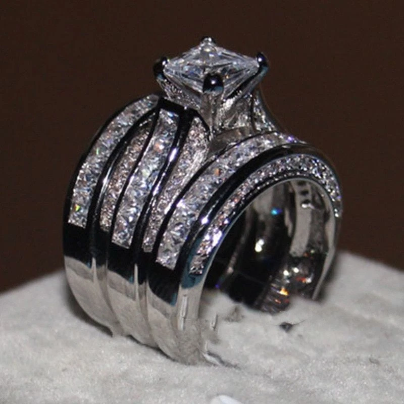 Women Wedding Ring Set Crystal Bridal Rings Engagement Promise