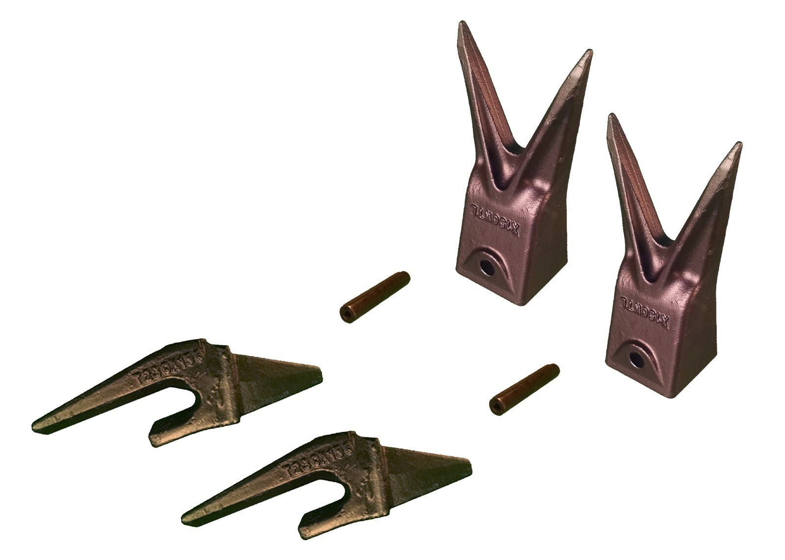 2 Excavator Bucket Combo, Weldon Shanks, Rock Teeth & Pins, 5/8" Lip