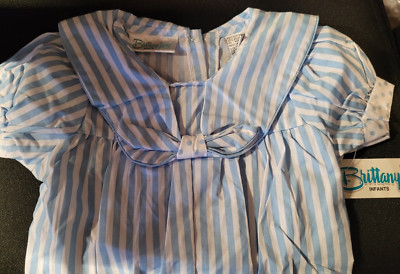 Vtg Baby Brittany Lane Summer Cotton Bubble Romper Striped Sailor 18 Mo NEW 80's