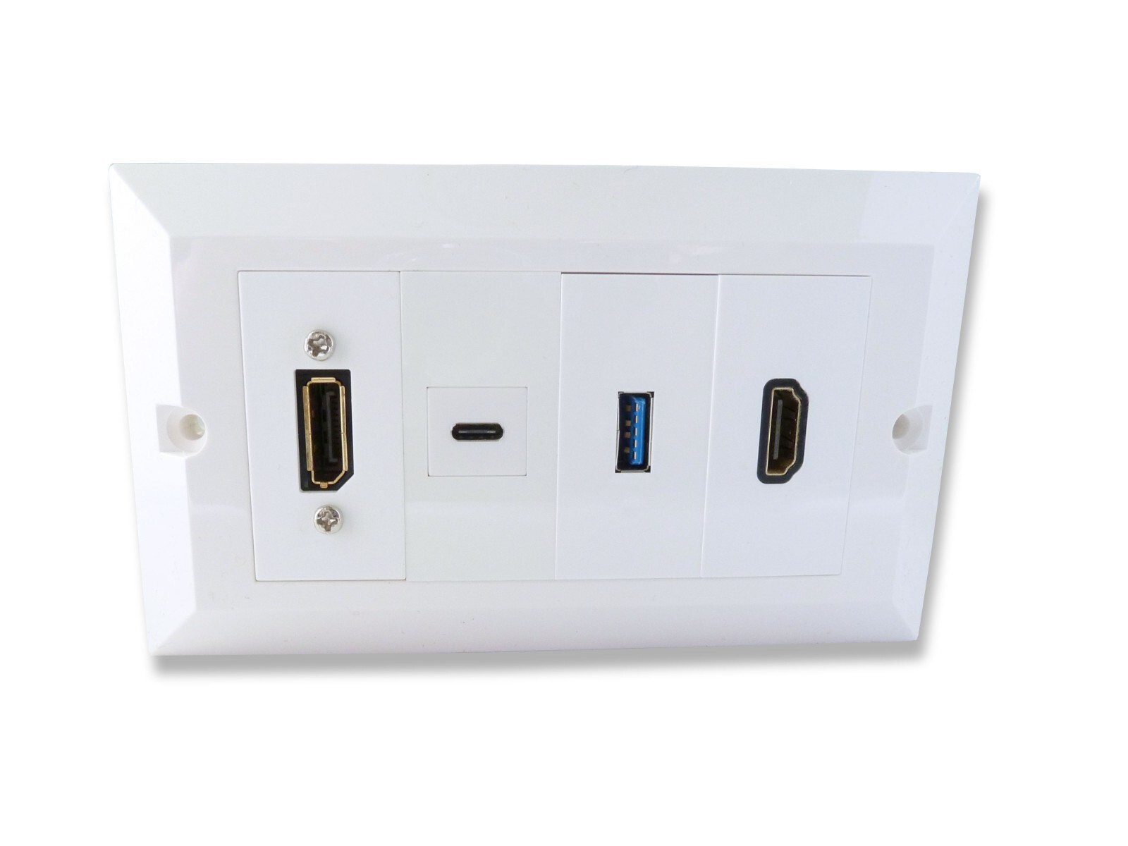 HDMI USB 3.0 DisplayPort USB C Wall Plate White Audio Video Faceplate