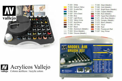 VALLEJO 71172 Model Air Basic Color PAINT Set of 30 & Airbrush 