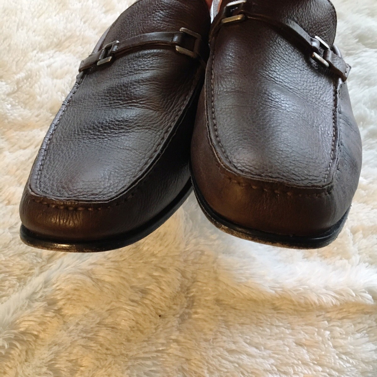 Florsheim Mens Size 13 Brown Pebbled Leather Buckle Square 