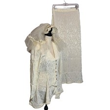 Vintage Wedding Dress Skirt Top Veil Faux Pearls Gold Tone Buttons Handmade