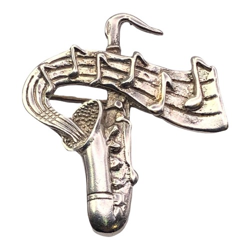 925 Sterling Silver Music Scale Saxophone Brooch