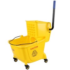 25 Qt Plastic Combo Bucket with Wringer on Wheels, Side-Press Mop Bucket, Yellow