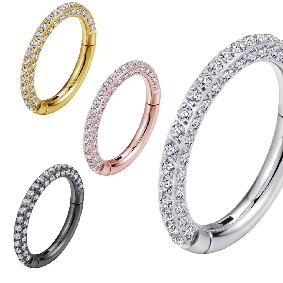 0,8mm Verschluß TITAN Gold 3 Seiten Kristalle Clicker Nasen Piercing Ohrring - Bild 1 von 4