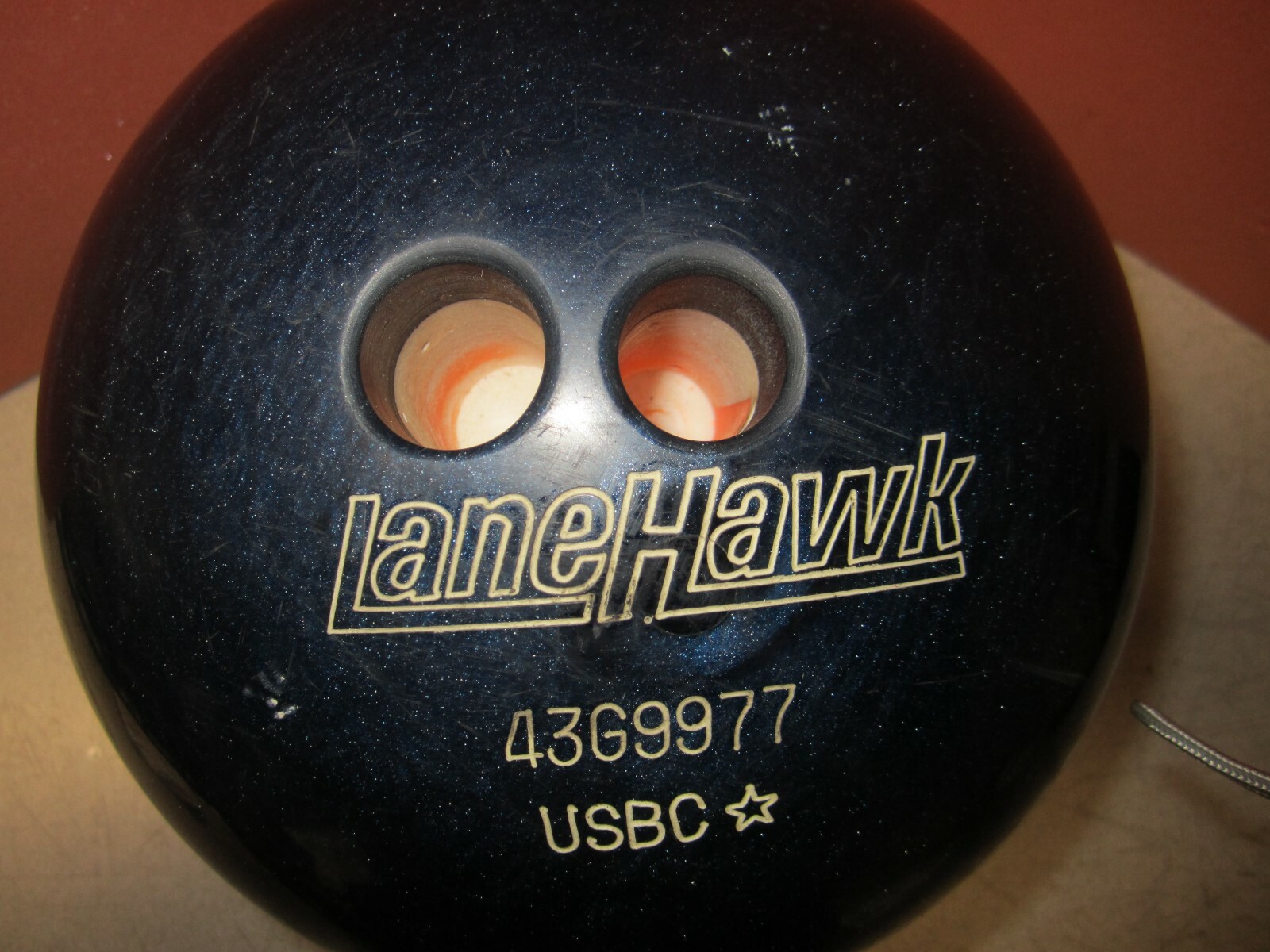 Vintage LANEHAWK Bowling Ball, 14 lbs, 43G9977, USBC, Dark B