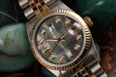 Womens Rolex Datejust 31 mm Black Mother Of Pearl Diamond Dial Two