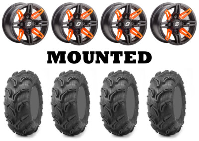 Kit 4 Maxxis Zilla Tires 27x10-14 on Sedona Rukus Orange Wheels 1KXP
