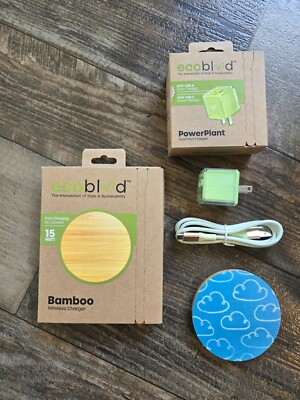 Ecoblvd Wireless Bamboo Charging Pad + Recycled Plastic Charge Block