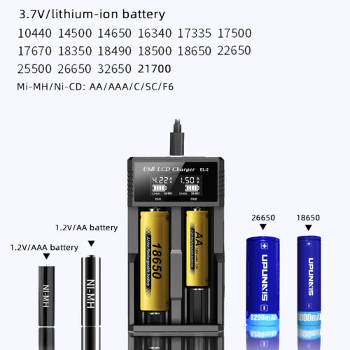 USB LCD Battery Smart Charger 1 / 2 Slots Dual for 3.7V Rechargeable Lithium Bat - Picture 5 of 26