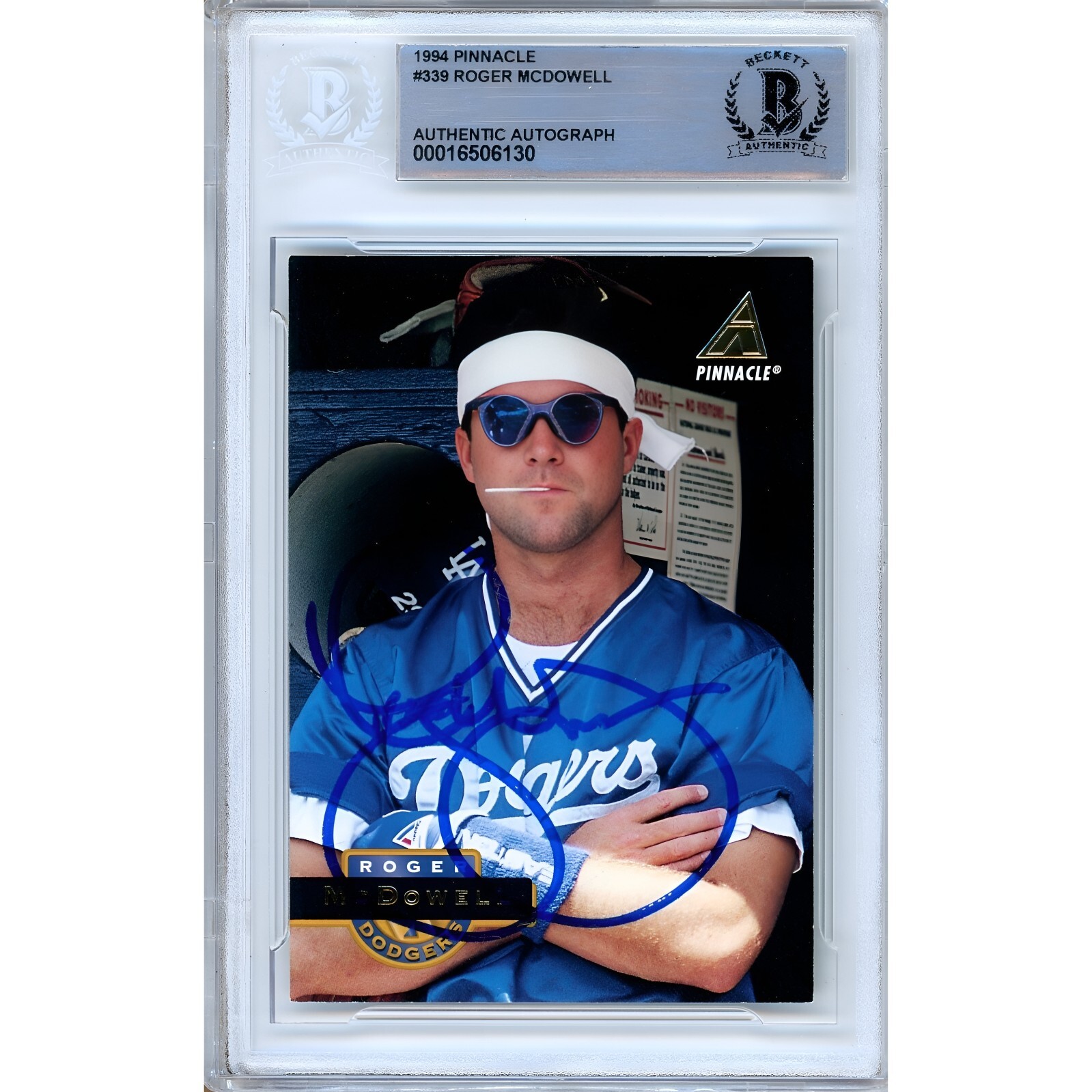 Roger McDowell Los Angeles Dodgers Auto 1994 Pinnacle #339 Signed BAS Auth Slab