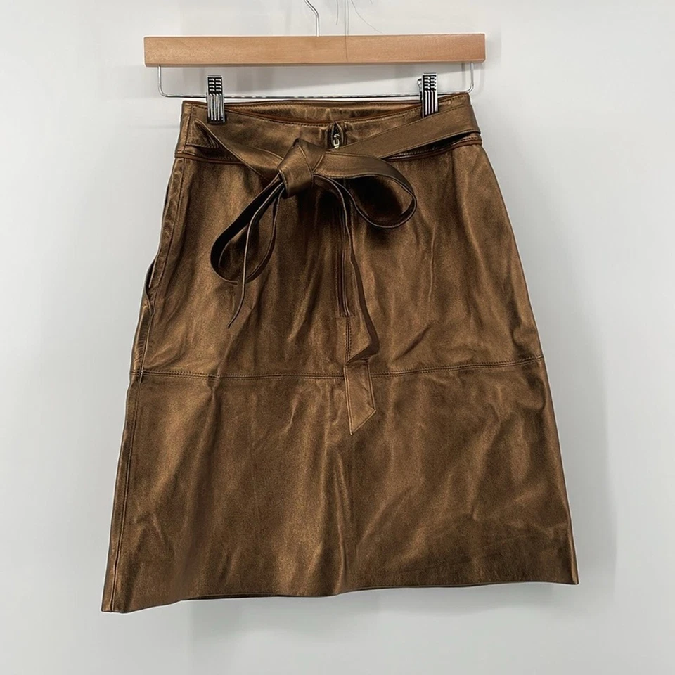 Marc by Marc Jacobs Bronze Leather Partridge Skirt 2 A16 - Image 2 of 4