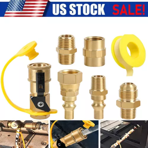 7Pcs RV Propane Quick Connect Fittings Adapter Valve Kit 3/8” Flare X 1/4” NP US - Picture 2 of 20