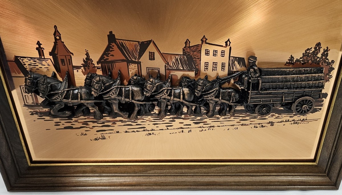 Vintage Budweiser Copper 3D Wall Art Beer Wagon Clydesdales John