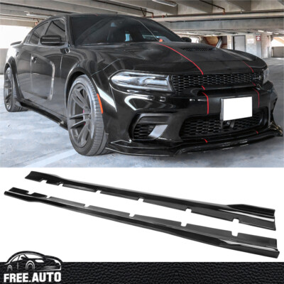 Side Skirts Lip Fits 20-23 Dodge Charger Widebody IKON Style 2PCS Gloss Black PP