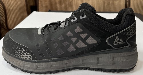 Ace 73000 Men's Black Gray Phantom Aluminum Toe Slip Resistant Shoes Size 9.5