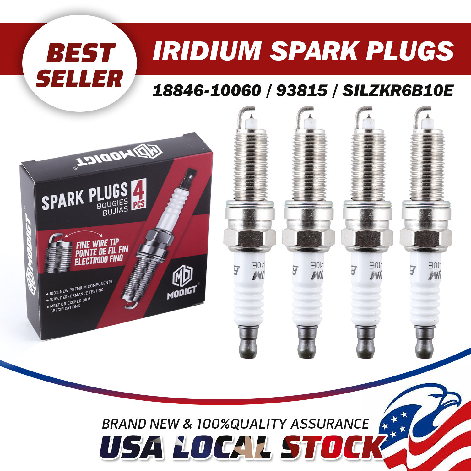 Pack Of 4 Iridium 18846-10060 / SILZKR6B10E Spark Plugs For Kia Soul 2012-2018