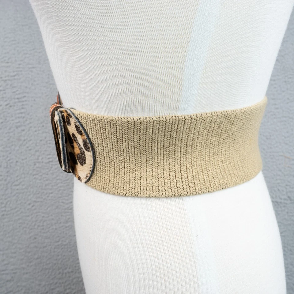 Anne Klein for Calderon Belt Womens S Leopard Leather 3" Wide Stretch - Image 2 of 4