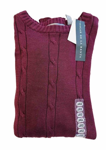 Neu mit Etikett Oscar de la Renta Pullover Erwachsene groß burgunderfarben Seilstrick Rundhalsausschnitt Herren - Bild 8 von 8