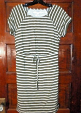 Stripe GAP Women's M Olive Green White Striped Dress Short Sleeve Lined Pullover