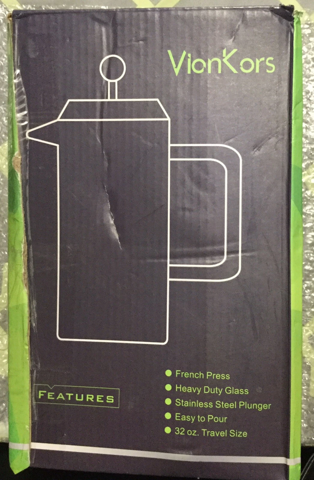 VianKors Glass French Coffee Press Family Size 32 Ounce New