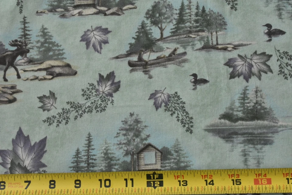 By 1/2 Yd, "Canoe Country" Scenes on Green Flannel, Moda, Holly Taylor, P8946 - Image 2 of 4