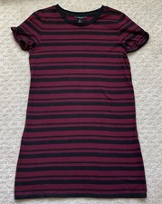 Cotton Short Sleeve T-Shirt Dress Maroon Red Black Stripe Women's Small
