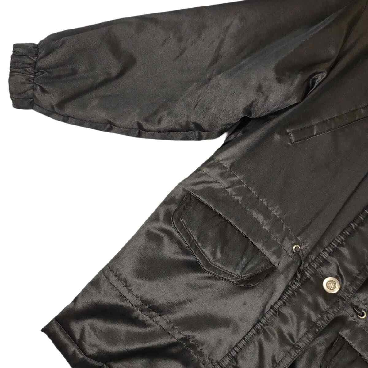 Vtg Y2K GALLERY Black Satin Faux Fur Hood Full Zip Quilted Vtg Y2K GALLERY Black Satin Faux Fur Hood Full Zip Quilted