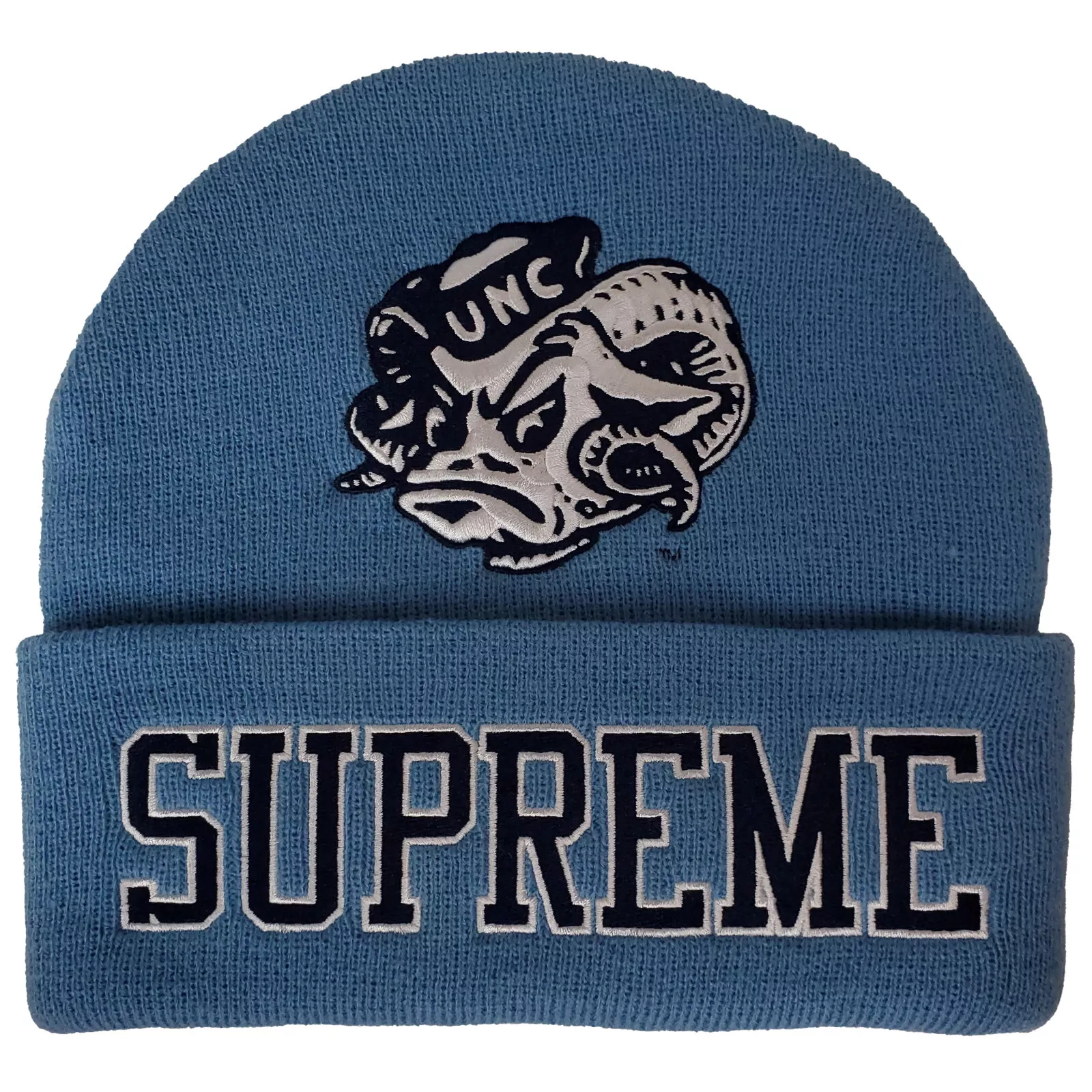 Casquette bonnet bleu Supreme UNC Tar Heels Mitchell & Ness NCAA manchette tricot neuf