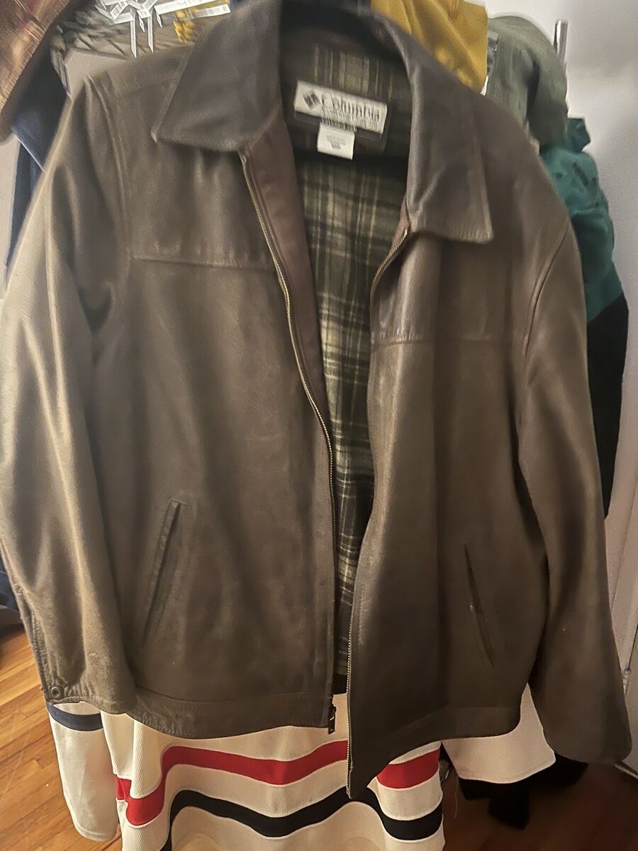 vintage Durable Zip jacket COLUMBIA leather XL brown bomber vintage Durable Zip jacket COLUMBIA leather XL brown bomber