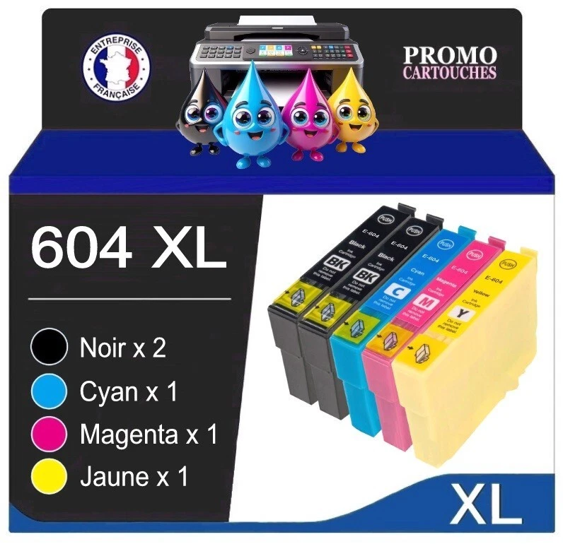 Lot de 5 cartouches d'encre compatibles Epson 604 604XL T604 XL - Série Ananas - Photo 1/4