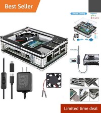 Sleek Transparent Raspberry Pi 3 Case with Quiet Fan, 3 Heatsinks Power Switch