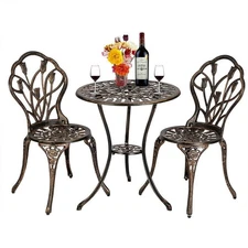 3 Piece Cast Aluminum Dining Furniture Set Outdoor Bistro Table & Chairs Outdoor