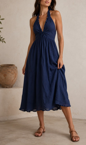 LOUP CHARMANT Blue Cotton Voile Midi Dress Size Medium