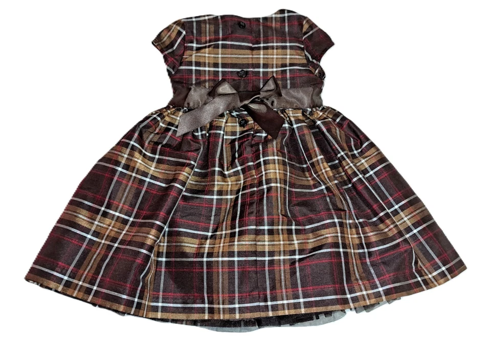 Niñas CRAZY 8 por GYMBOREE Marrón Rojo Vestido de Fiesta a Cuadros 6 12 Meses Acción de Gracias Foto 3 de 4