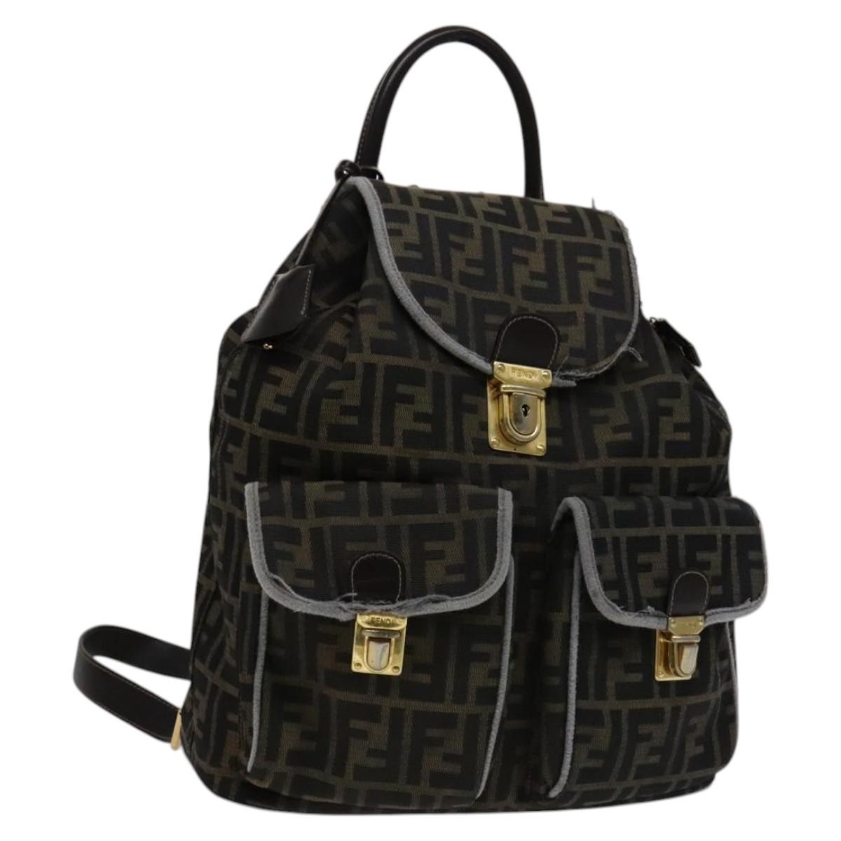 FENDI Zucca Canvas Backpack Brown Black gold Auth 111351 | eBay