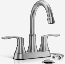 Brushed Nickel Bathroom Sink Faucet 3Hole 4in Centerset Vanity Mixer with Drain