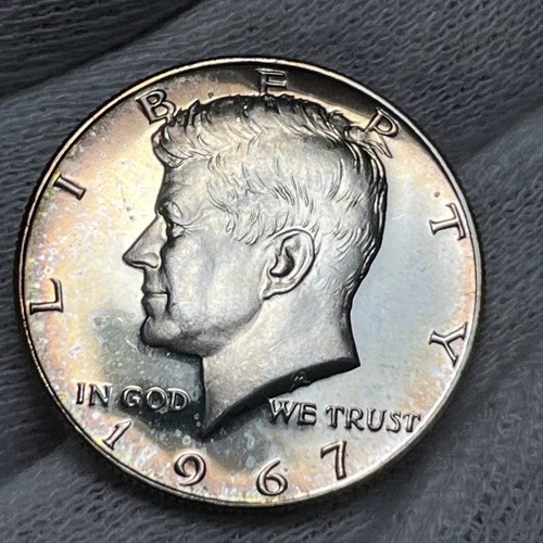 1967 SMS Kennedy Silver Half Dollar Rainbow Toning Uncirculated