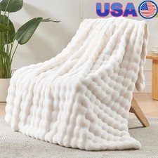 Reversible Bubble Blanket Soft Faux Fur Cozy Warm Plush Luxury Home D cor New