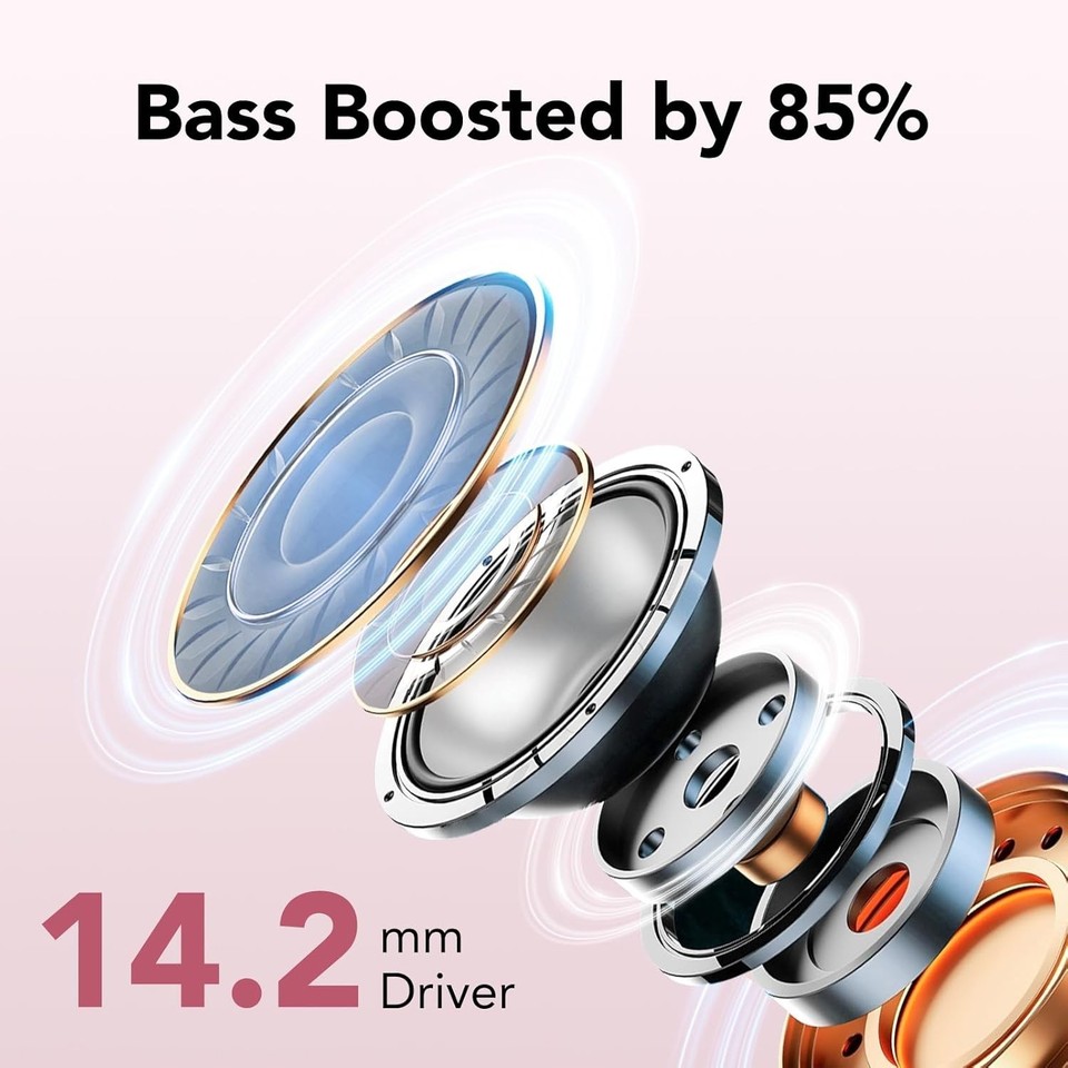 Kabellose Ohrhörer Mit Bluetooth 5.4, 4 ENC Mikrofone – Noise Cancelling, 36h Spielzeit, LED Display, IP7 Wasserdicht, USB-C, Farbe Rosa Gold